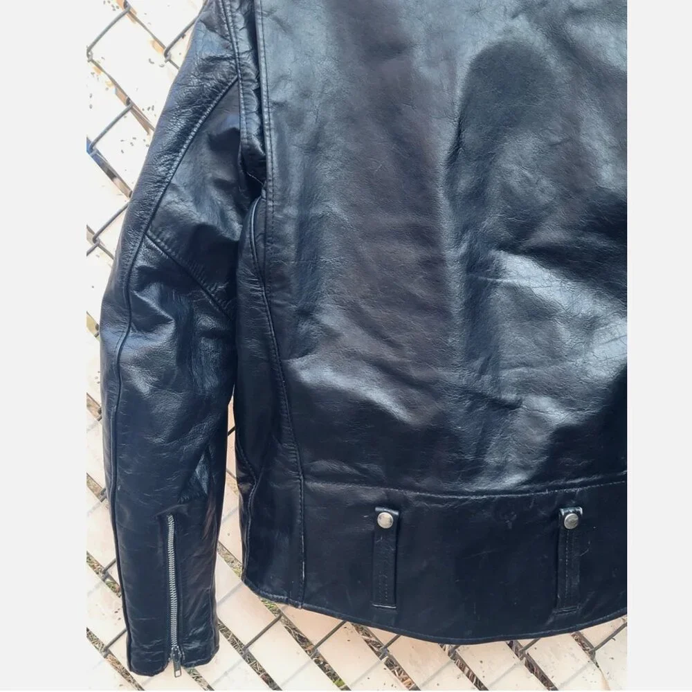 Vintage 1970s Harley Davidson Leather Motorcycle Jacket Men 44 Wool Lining Black - Picture 9 of 16